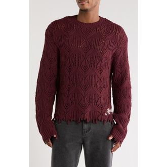 Honor The Gift Open Stitch Cotton Crewneck Sweater in Berry at Nordstrom Rack, Size Large