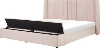 Beliani Bed with Storage Bench Velvet NOYERS 180 x 200 cm (EU Super King) Pastel Pink