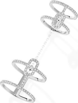 Messika Move Uno Diamond Pav&eacute; Double Ring with Detachable Chain in White Gold at Nordstrom, Size 6.75