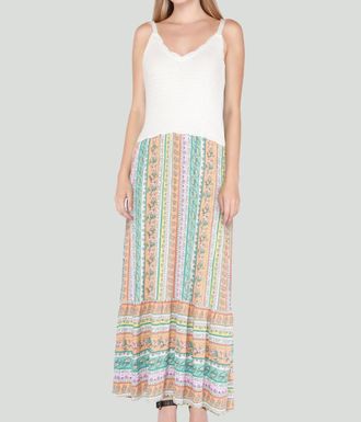 Dex Clothing Crochet Top Maxi Dress In Peach Paisley Stripe