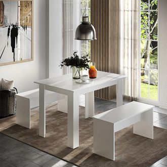 Vicco Set De Mesa De Comedor Sentio, Blanco, 110 X 70 Cm Con 2 Bancos