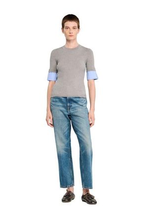 Sandro Sweater with contrast short sleeves in Grey at Nordstrom, Size X-Small
