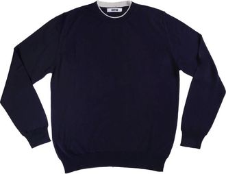 Mauro Grifoni Navy Sweatshirt met Kraagdetail - Heren - Ronde hals truien - Blauw - S - Polyester - Truien & Vesten