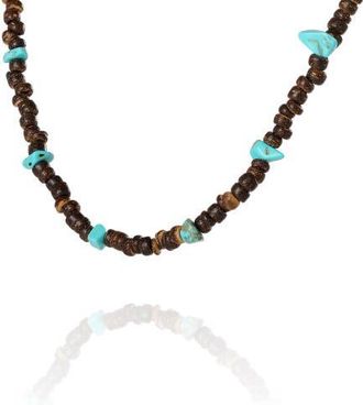 Lucky Brand Mens Wood & Turquoise Beaded 22 Necklace, Rustic Brown with Blue Chips in Heishe, Turquoise at Nordstrom