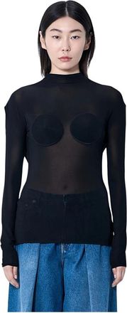 Jean Paul Gaultier Mesh Conische Top met Cirkelvormige Motieven - Dames - Longsleeves - Zwart - XS - Tops