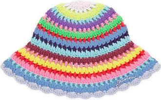 Ganni Crochet Striped Bucket Hat in Multicolour at Nordstrom, Size X-Small/small