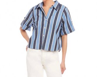 Fifteen Twenty Kay Cuffed Sleeve Shirt In Blue And Cream