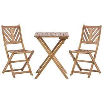 Beliani Beliani - Conjunto De Balc&oacute;n 3 Piezas De Madera De Acacia Clara Maciza 2 Sillas Y Mesa Dise&ntilde;o De Listones Terni