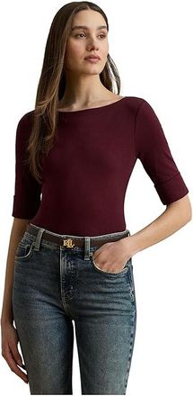Lauren Ralph Lauren Stretch Cotton Boatneck T-Shirts Womens Clothing Dark Garnet : XL, Cotton/Elastane