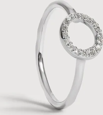 Monica Vinader Sterling Silver Riva Mini Pav&eacute; Diamond Ring Lab Grown Diamond