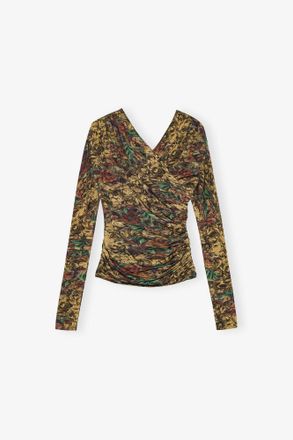 Ganni Custard Top in Printed Jersey - Size 32 Viscose