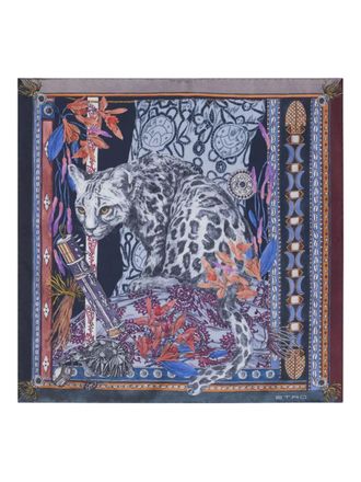 Etro leopard print silk pocket square - men - Silk - One Size - Blue