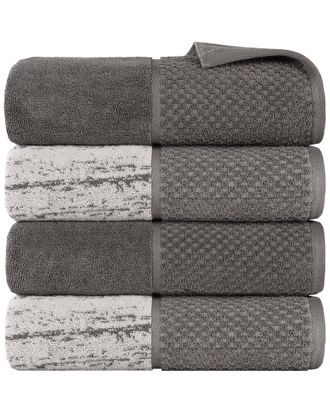 Superior Set Of 4 Lodie Cotton Plush Jacquard Solid & Two-Toned Bath Towels