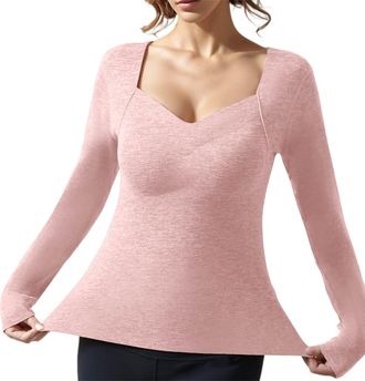 Generic Womens Thermal Underwear Top,Long Sleeve Crew/V-Neck Thermal Vest,Winter Warm Base Layer Running Hiking Cycling Soft Quick Dry Breathable Stretchy Und