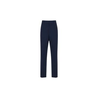 Elisabetta Franchi Pantalones de Gabardina con Pinzas - Trousers - Mujer - Azul - XS