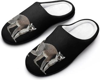 Generic Ring-tailed Lemur Mens House Slippers Memory Foam Washable Cotton Slip on Home Shoes