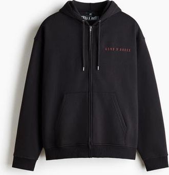 H&M Loose Fit Printed Zip-through Hoodie in Black/guns N Roses at Nordstrom, Size Xx-Large