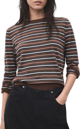 Mango Stripe Crewneck Sweater in Caramel at Nordstrom, Size X-Small