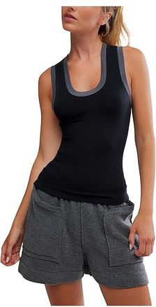 Free People Longer Days Tank Top Womens Clothing Black : LG (Womens 12-14), Elastane/Nylon