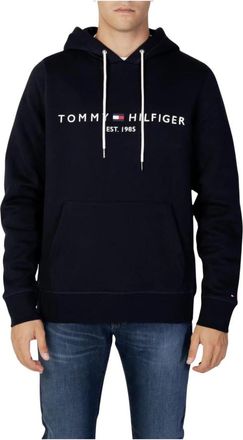 Tommy Hilfiger Hooded Print Cotton Sweatshirt met Voorzakken - Heren - Hoodies - Blauw - XS - Katoen - Hoodies & sweatvesten
