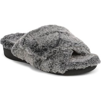 Vionic Relax II Slide Slipper in Dark Grey Faux at Nordstrom, Size 12