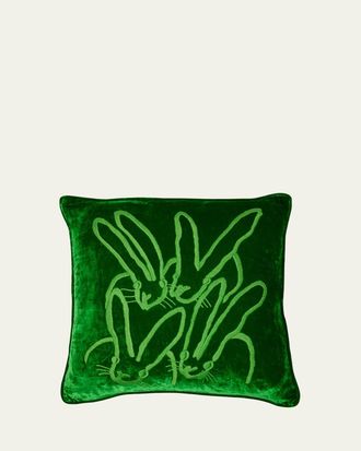 Hunt Slonem Hand Embroidered Velvet Decorative Pillow, 22 Square