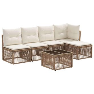 vidaXL Conjunto De Sof&aacute;s De Jard&iacute;n 6 Pcs Beige Rat&aacute;n Sint&eacute;tico Vidaxl