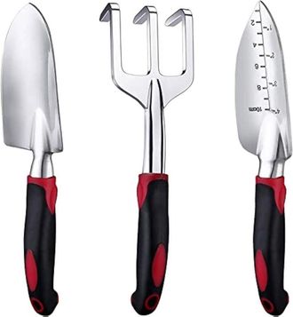 OEM Set Di 3 Attrezzi Da Giardinaggio In Alluminio Pressofuso: Rastrello, Vanga E Zappa Con Manici Antiscivolo In Gomma - Rosso