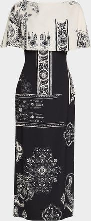 Lela Rose Colorblock Cape Column Midi Dress