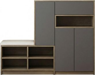Urban Meuble Zapatero multifuncional gris y banco con estantes