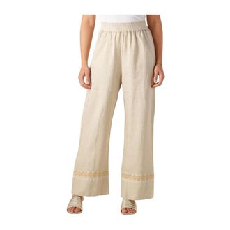 Greek Archaic Kori Dames, Broeken, Beige, Maat: M Linnen