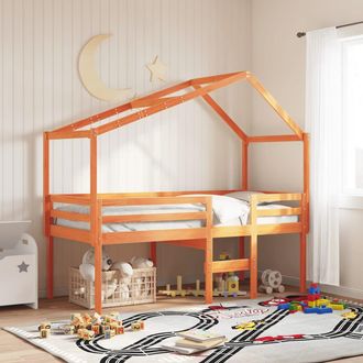 vidaXL Cama Alta Con Techo Madera Maciza De Pino Marr&oacute;n Cera 90x200 Cm Vidaxl