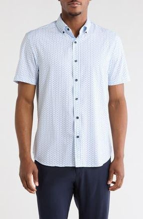 ConStruct Slim Fit Geometric Print Short Sleeve Button-Down Shirt in White/Blue at Nordstrom Rack, Size Xx-Large