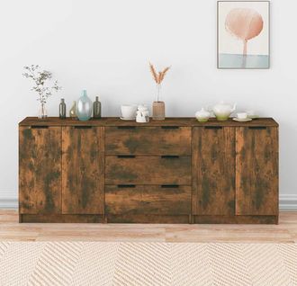 vidaXL Vidaxl - Aparador De 3 Piezas Madera Manufacturada Color Roble Ahumado