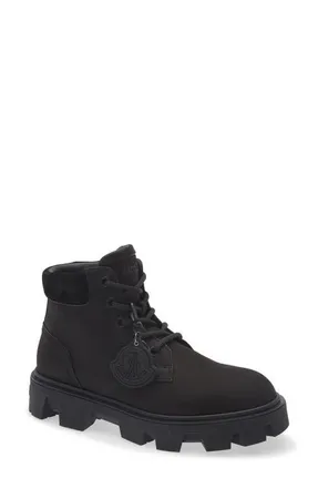 Moncler Peak City Nubuck & Suede Ankle Boot in Black at Nordstrom, Size 13Us