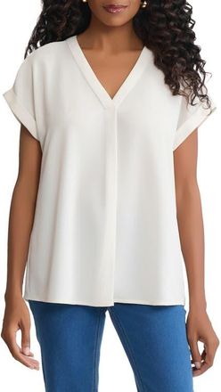 Jones New York Cuffed Short Sleeve Top in White Sand at Nordstrom, Size Medium