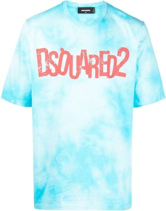Dsquared2 logo-print tie-dye T-shirt - men - Cotton - M - Blue