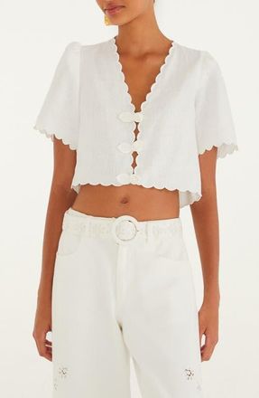 Farm Rio Roses Scallop Crop Top in Off-White at Nordstrom, Size Xx-Small