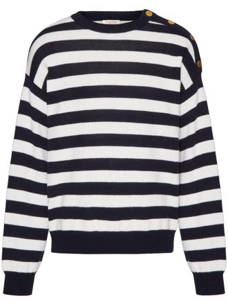 Valentino Garavani striped crew-neck jumper - men - Cotton/Virgin Wool - S - Black