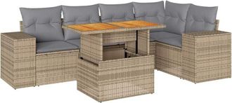 vidaXL Juego De Sof&aacute;s Jard&iacute;n Con Cojines 6 Pzas Rat&aacute;n Sint&eacute;tico Beige Vidaxl