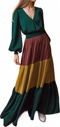 Flying Tomato Solid Satin Color Blocked Maxi Dress In Green Multi