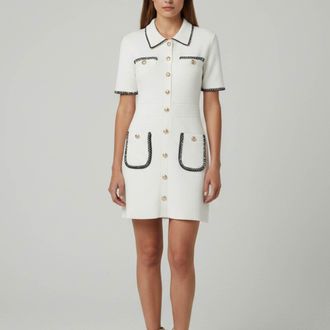 Maje White Boucl&eacute; Tweed Contrast Trim Risal Mini Dress