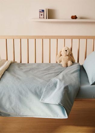 Mango Copripiumino culla cotone lavato doppia impuntura verde acqua - Home - 100x120cm - MANGO HOME