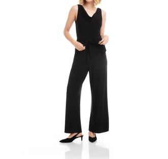 Karen Kane Camila Travel Jersey Sleeveless Cowl Neck Jumpsuit In Black