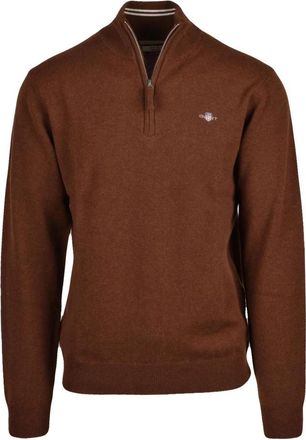 GANT Zip Turtleneck Pullover - Heren - Coltruien - Bruin - 3XL - Wol - Truien & Vesten