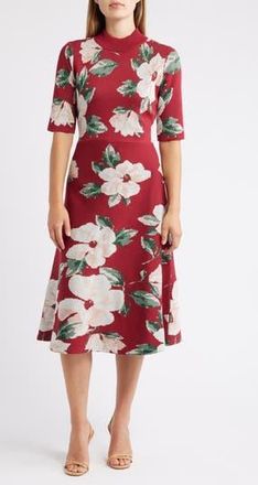 Julia Jordan Floral Mock Neck Knit Dress in Wine Multi at Nordstrom Rack, Size X-Small