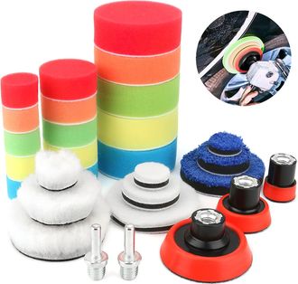OEM Juego De 29 Esponjas De Pulido, Kit De Pulido, Kit De Pulido Para Autom&oacute;viles, Alfombrilla/esponja/lana De Pulido De 100 Mm, Adaptador De Taladro M14
