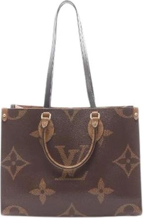 Louis Vuitton Pre-owned Onthego MM Monogram Giant Reverse Tote Bag - Dames - Vintage Shopper - Bruin - ONE Size - Leer - Vintage