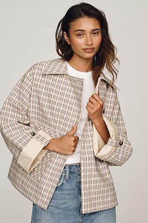 Damson Madder Jerry 100% Cotton Reversible Crop Trench Coat Jacket