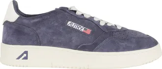Autry Blue Medalist Low Suede-Trim Leather Sneakers